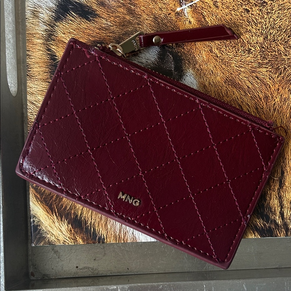 MANGO Leather Burgundy Card Holder